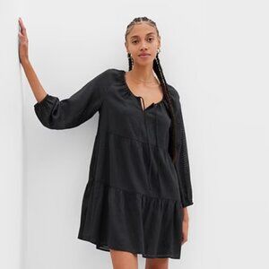 Gap Black Tie-Front Tiered Mini Dress, Large, NWOT